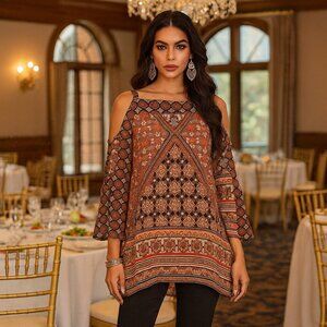 Olive Hill Long Sleeve Boho Cold Shoulder Tunic Top Blouse